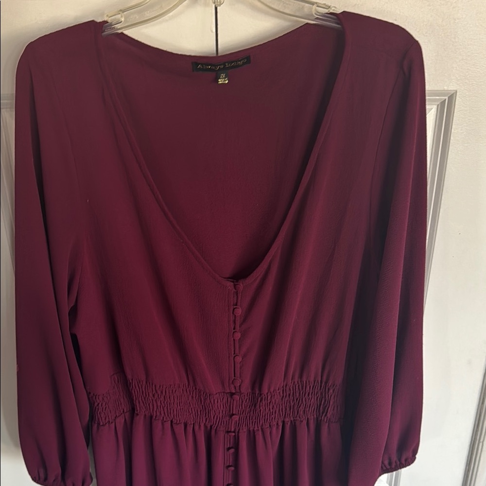 Deep Burgundy Button-Front Dress, Plus Size 2X - Picture 3 of 7